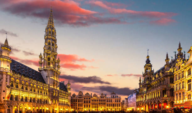 Brussels , Grand place  in summer twilight ,Belgium stock photo