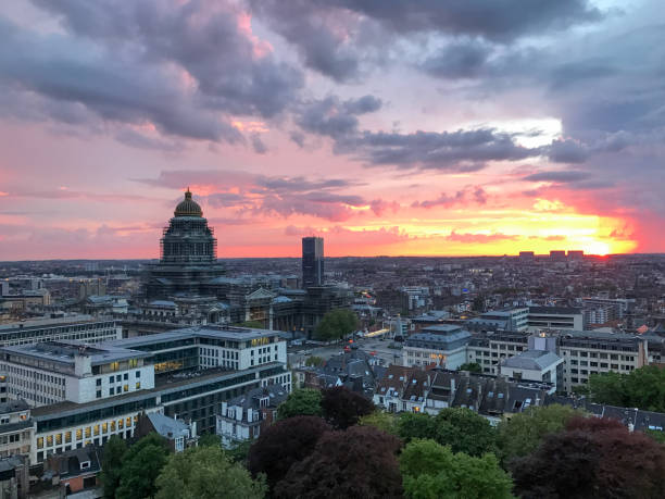 Brussels Skyline at Sunset stock photo