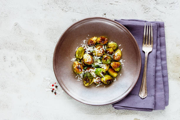 Brussels sprouts with parmesan stock photo