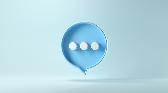 Bubble talk or comment sign symbol on blue background. 3d render.