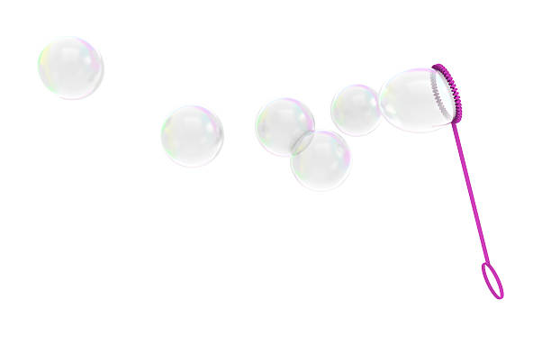 Bubble wand childrens toy blowing soapy bubbles into the air Render of a bubble-blowing children's toy making lots of shiny bubbles. bubble wand stock pictures, royalty-free photos & images