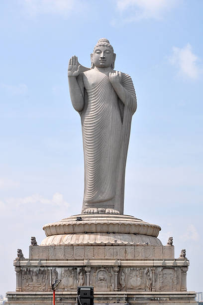 Buddha Statue Buddha Statue in Hussain Sagar in Hyderabad, India. buddha stock pictures, royalty-free photos & images