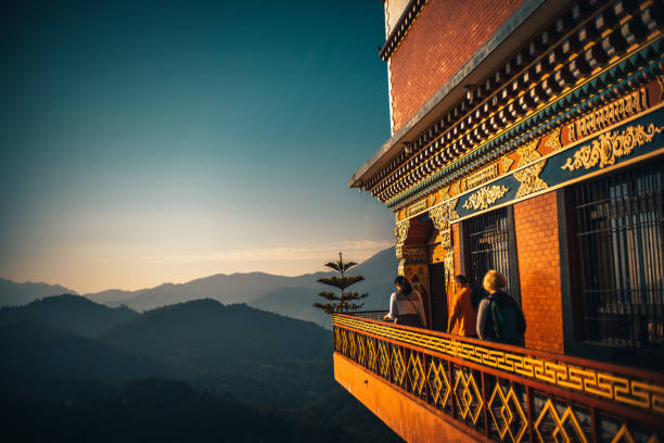 Buddhist monastery Thrangu Tashi Yangtse, Nepal near Stupa Namobuddha in the Himalaya mountains stock photo