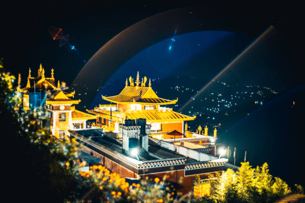 Buddhist monastery Thrangu Tashi Yangtse, Nepal near Stupa Namobuddha in the Himalaya mountains stock photo
