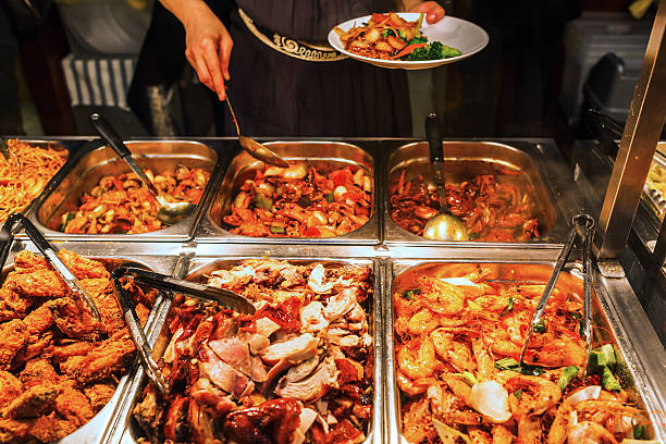 buffet with various food at a Chinese restaurant stock photo