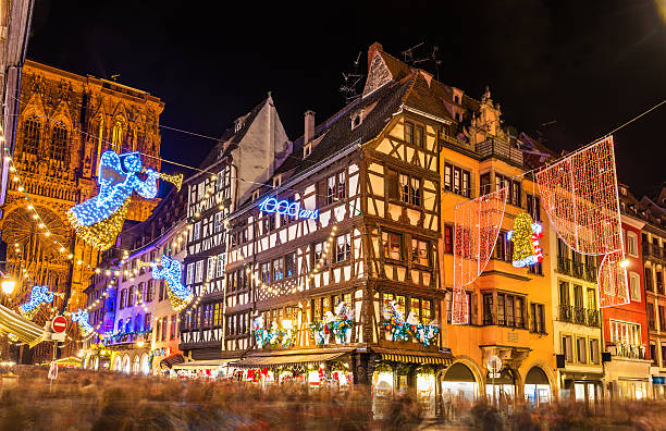 Buildings near Strasbourg Cathedral before Christmas - France Buildings near Strasbourg Cathedral before Christmas - France strasbourg stock pictures, royalty-free photos & images