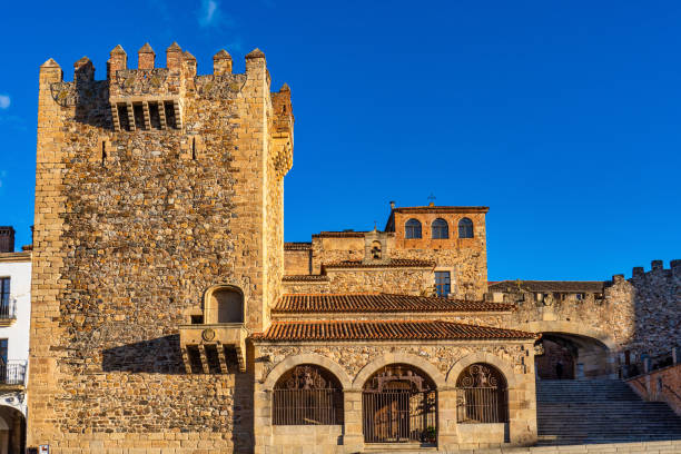 Bujaco Tower, Torre de Bujaco in Caceres Main Square, Extremadura, Spain stock photo