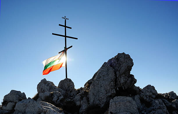 Bulgarian flag and cross stock photo