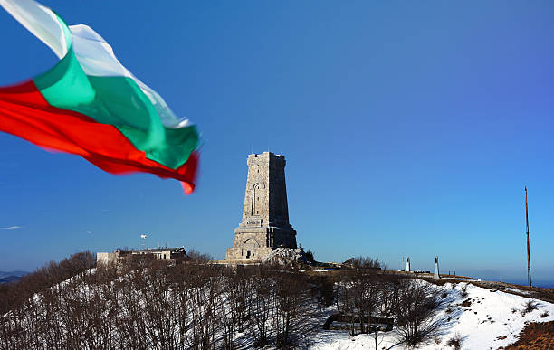 Bulgarian flag Shipka stock photo