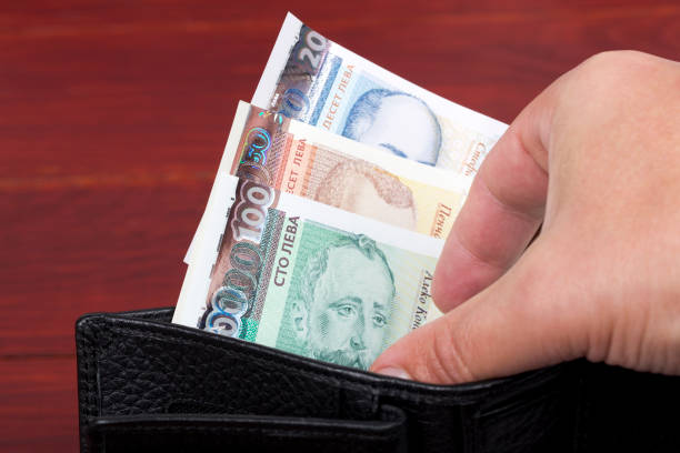 Bulgarian money in the black wallet stock photo