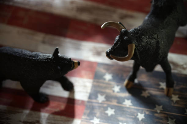 shot of bull and bear figurines