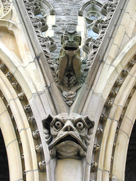 Bulldog Gargoyle from a church in Montreal stock photo