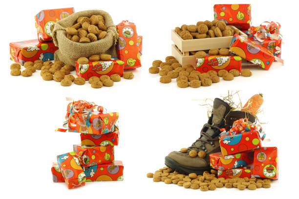 bos nederlandse "pepernoten" gegeten op nederlandse festiviteiten rond 5 december genaamd "sinterklaas" - sinterklaas cadeaus stockfoto's en -beelden