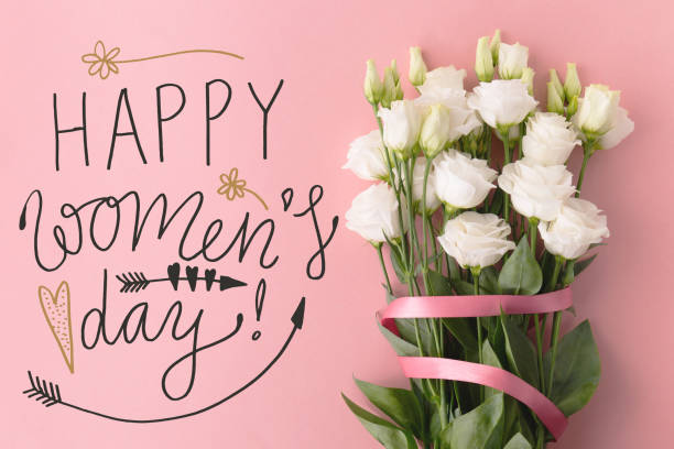 Bunch of flowers and Women's day greeting stock photo