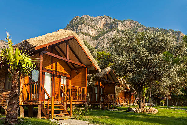 Bungalow bungalow resort in a mountain Kabak Bay - Turkey bungalow stock pictures, royalty-free photos & images
