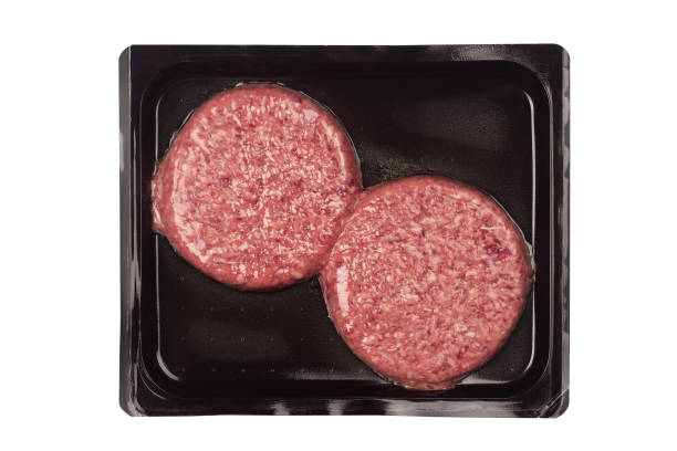 burger beef meat in black packaging stock photo