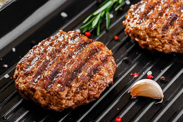 burger grill pan stock photo