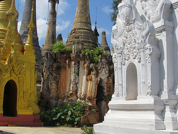 Burmesse Pagoda Types of Inle Lake Myamar stock photo