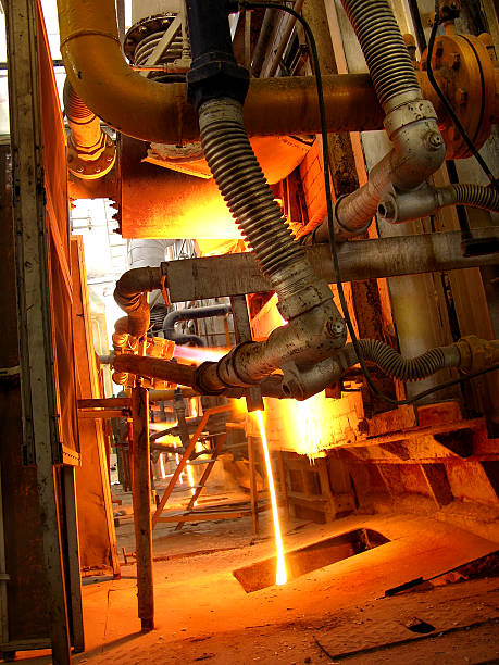 Burners in a Metallurgy factory stock photo