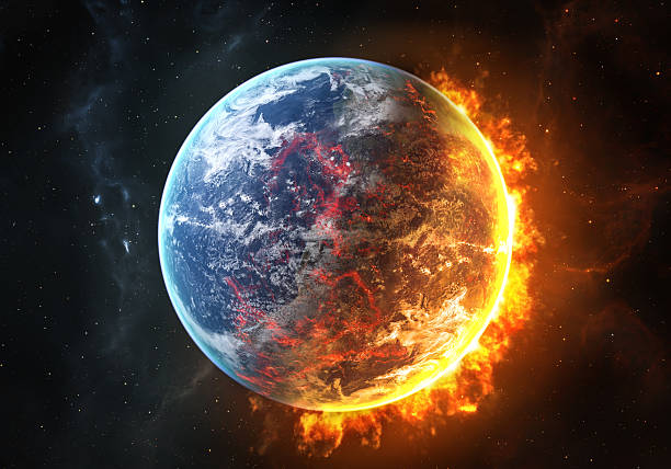 Burning Earth Firy earth between the blue day and the burning red night. burning stock pictures, royalty-free photos & images