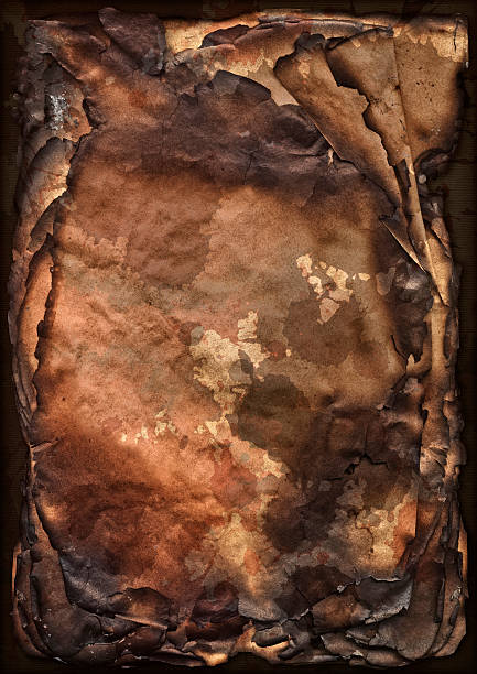 Burnt Paper Sheets Pile Vignette Grunge Texture stock photo