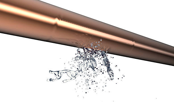 bursted copper pipe with water leaking out bursted copper pipe with water leaking out, 3d illustration Burst Pipe stock pictures, royalty-free photos & images