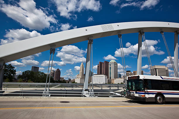 Bus on the Main Street Bridge in Columbus, Ohio stock photo