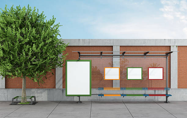 bushaltestelle in der urban street - bench advertising panel stock-fotos und bilder