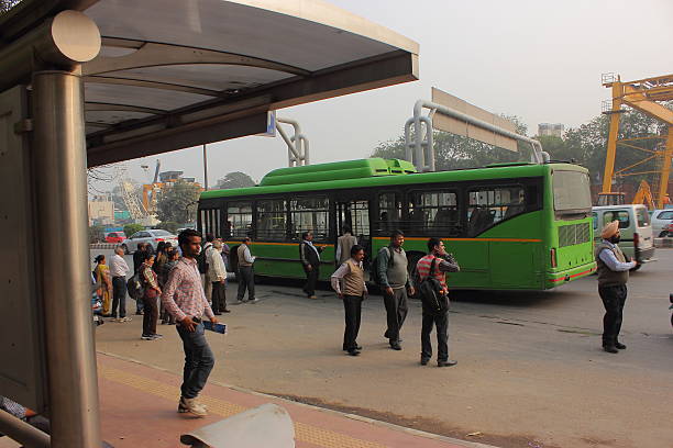 Bus stop in New Delhi stock photo