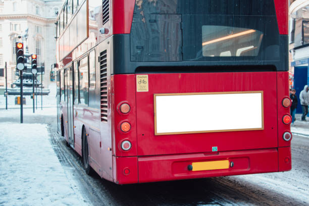 Bus with blank billboard A red London bus with a blank billboard double decker bus stock pictures, royalty-free photos & images