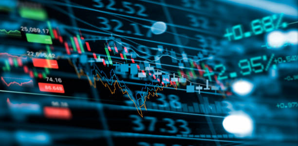 Business and financial stock market, Economic graph with diagrams, Business investment and stock trading on dark background. stock photo
