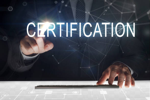 Business man touching screen with "Certification" writing stock photo