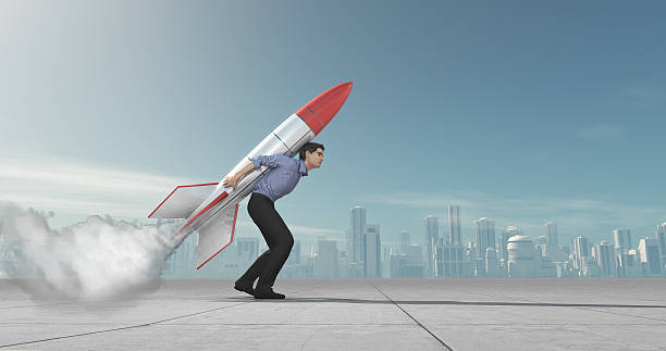 business man with jet pack rocket picture