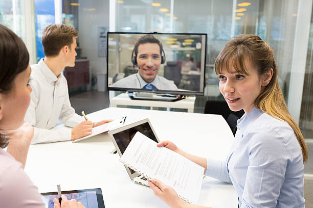 Business meeting with video conference stock photo