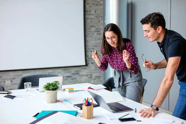 Business partners happy with achievement stock photo