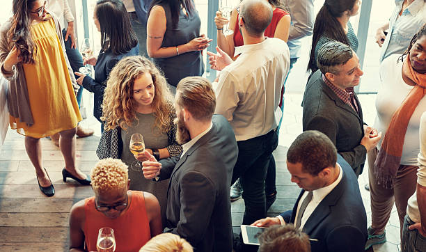 business people meeting eating discussion cuisine party concept - evenement stockfoto's en -beelden