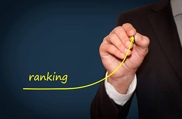 Businessman draw growing line symbolize growing ranking stock photo