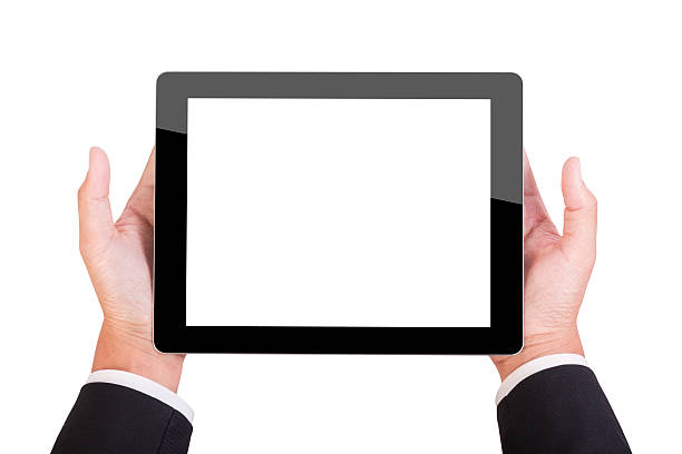 businessman hold tablet stock photo