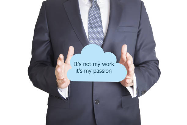 zakenman indrukken van cloud computing-pictogram met het is niet mijn werk mijn passie woord geschreven is - happy friday emoticon stockfoto's en -beelden