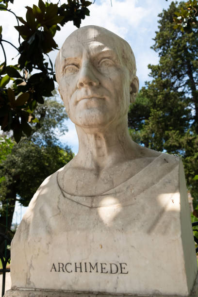 Bust of Archimedes in the gardens of Villa Borghese stock photo