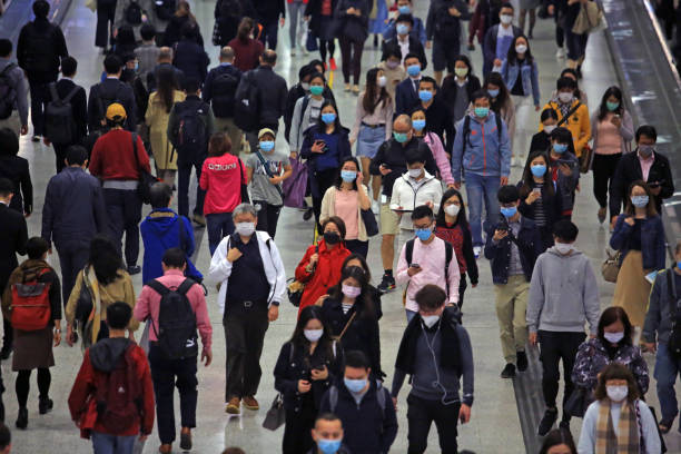 busy central station in hong kong on 2020 stock photo