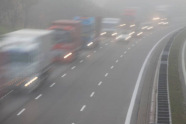 Busy foggy Highway stock photo
