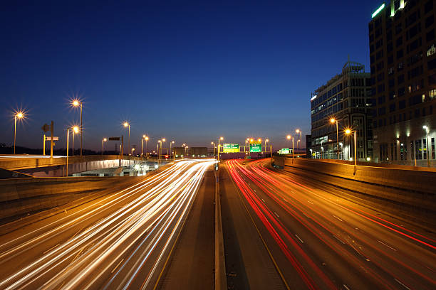 Busy Freeway at Night stock photo
