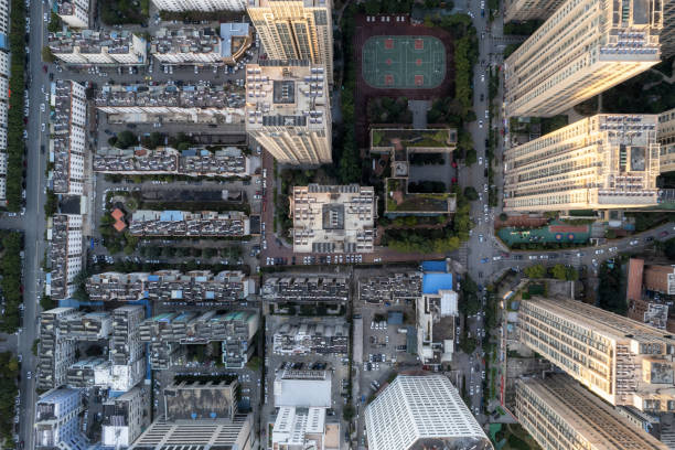A busy high-rise street in Kunming, Yunnan Province, China stock photo