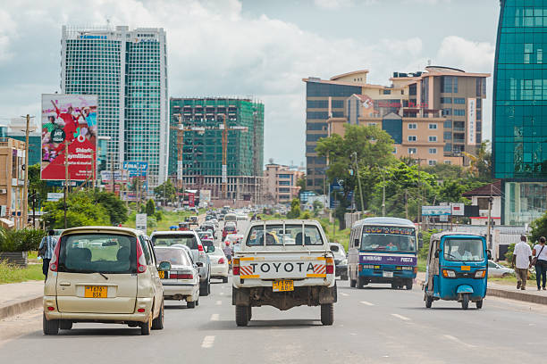 Busy streets of Downtown Dar Es Salaam stock photo