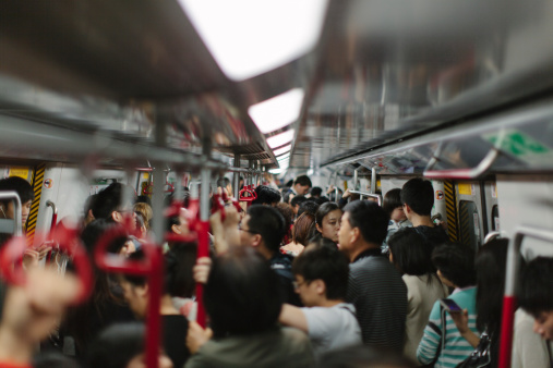 A busy train in Hong Kong.