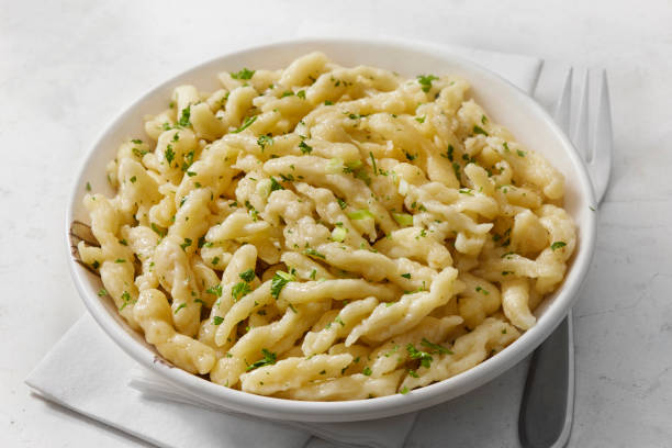 Buttery Hand Made Spaetzle stock photo