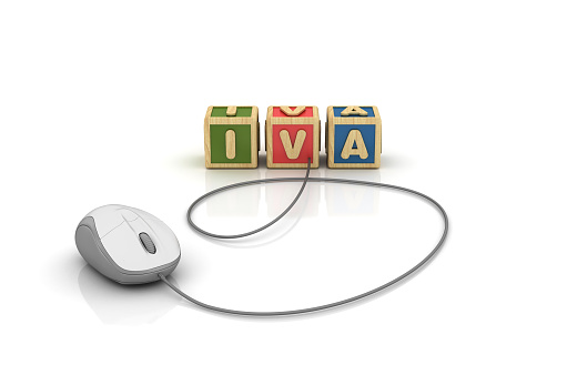 IVA Buzzword Cubes with Computer Mouse - Spanish Word - White Background - 3D Rendering
