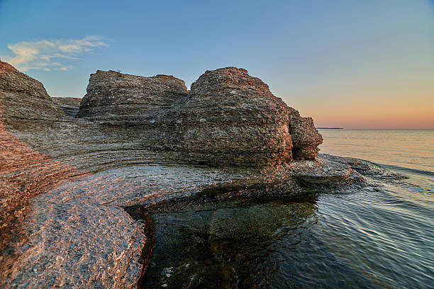 byrums raukar spectacular rock towers at shore sweden oeland island - öland bildbanksfoton och bilder