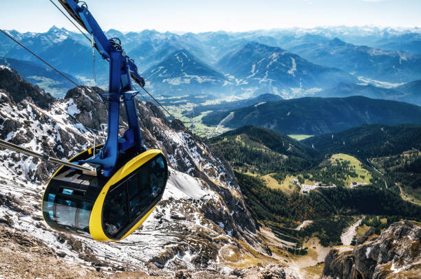 Cable car in Austrian Alps Cable car or gondola to mountain peak of Dachstein glacier in Austrian Alps dachstein mountains stock pictures, royalty-free photos & images